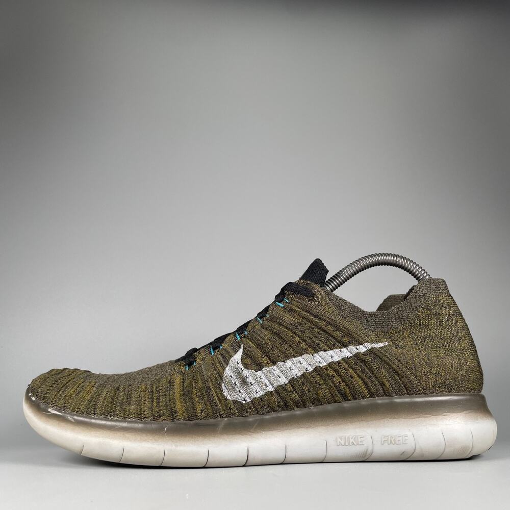 Nike Free RN Flyknit Men's Size 11 Cargo Khaki/Black-Blue Glow Running Sneakers
